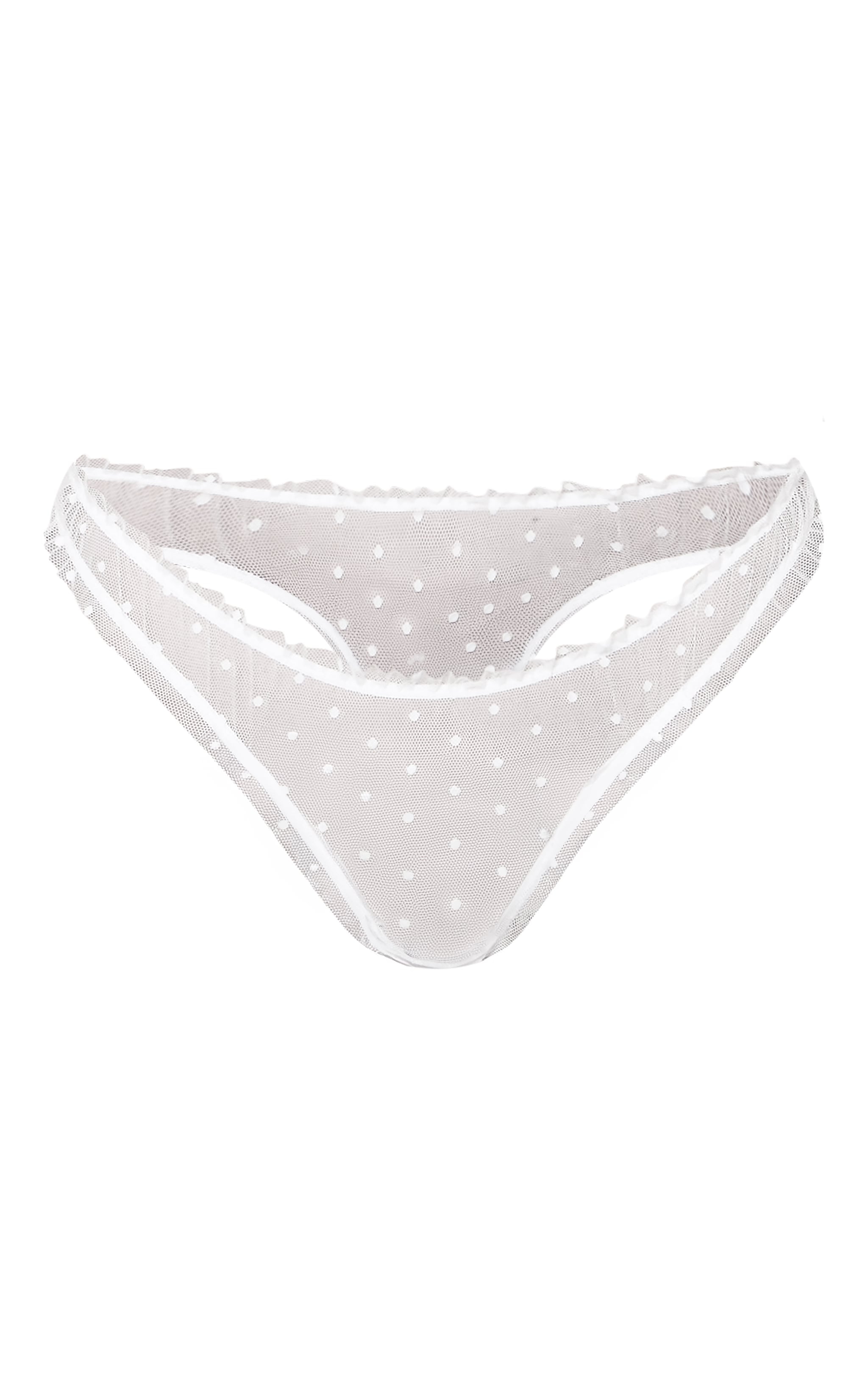 White Polka Dot Mesh Frill Thong image 1