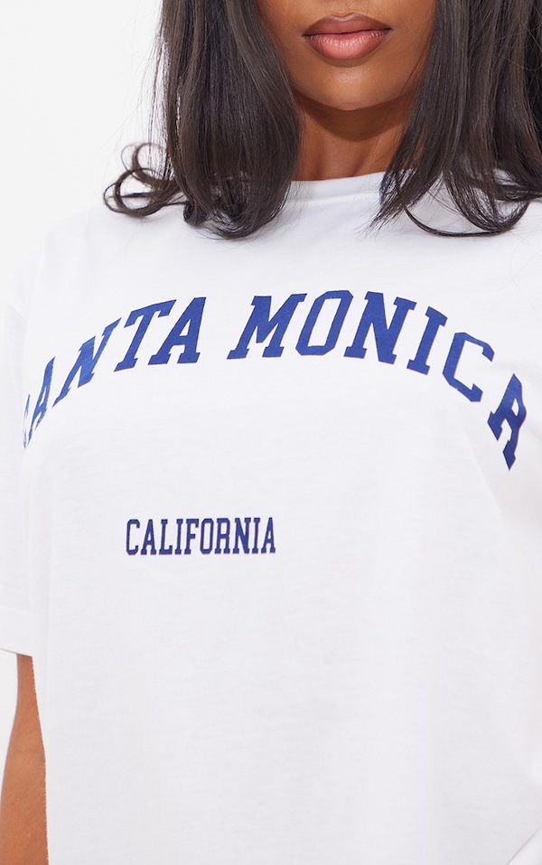 White Santa Monica Print T Shirt | Tops | PrettyLittleThing