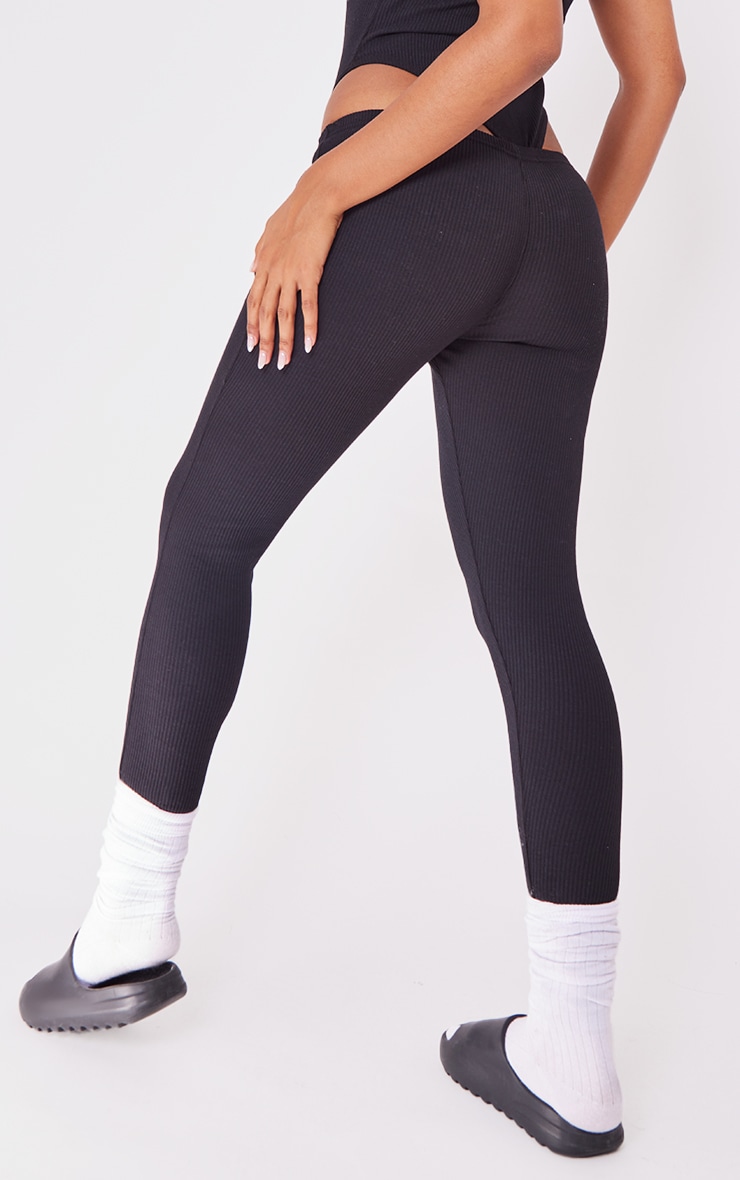 Black Rib Low Rise Leggings image 3