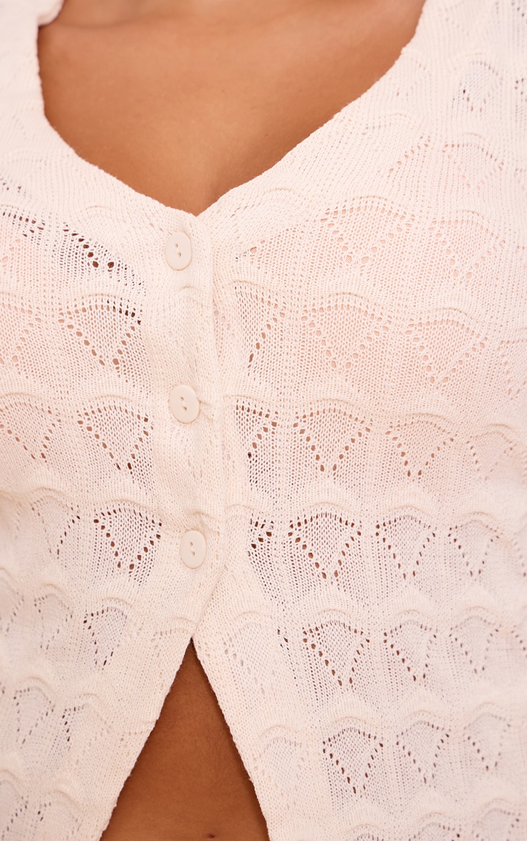 Plus Almond Textured Button Up Flared Sleeve Cardigan image 4