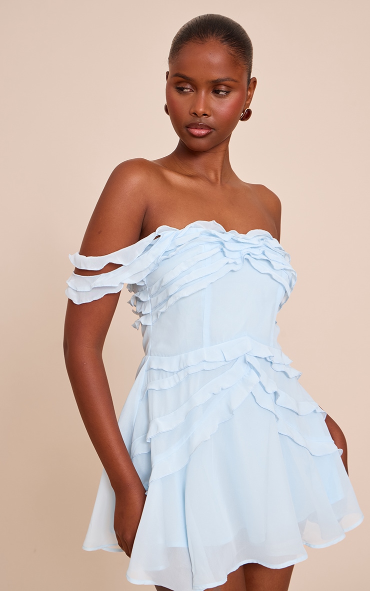 Baby Blue Bardot Frill Details Shift Dress image 1
