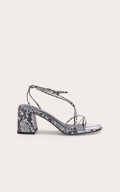 Sandales rondes en PU imprimé serpent à talon carré moyen et brides fines