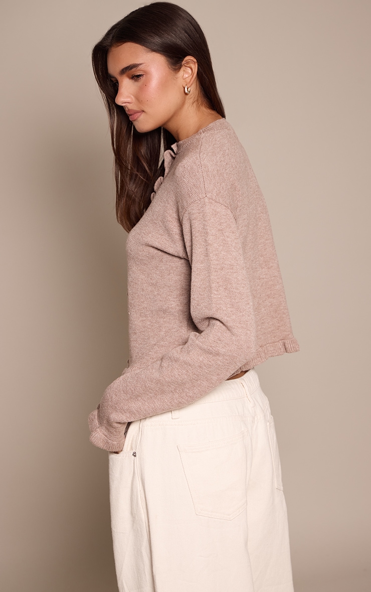 Taupe Ruffle Detail Knit Cardigan  image 2