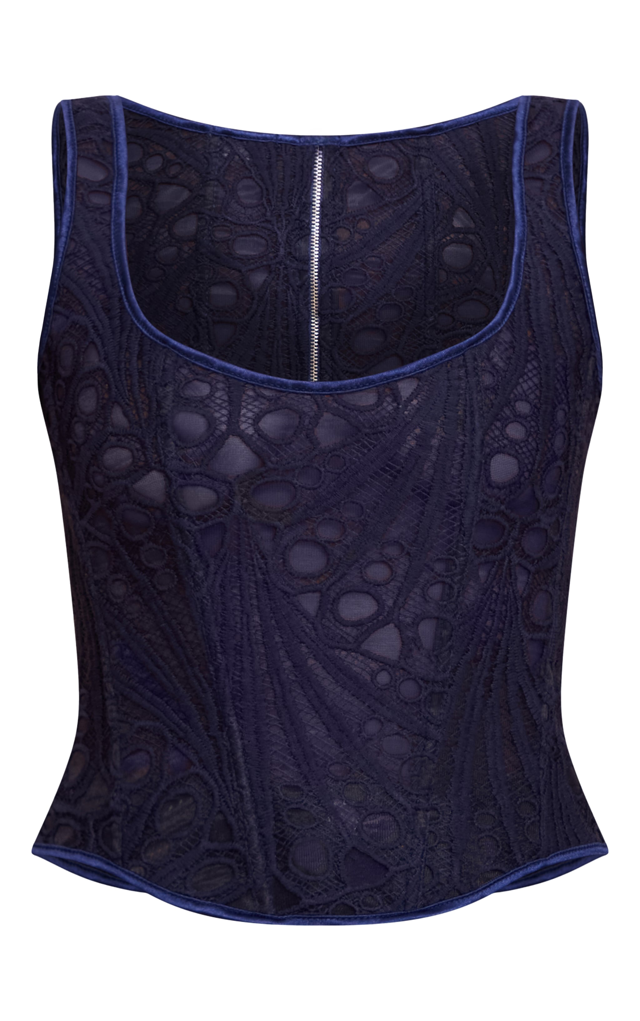 Navy Textured Sheer Floral Square Neck Corset image 5