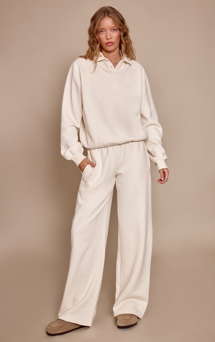 Cream Cotton Fleece Polo Sweatshirt image 3