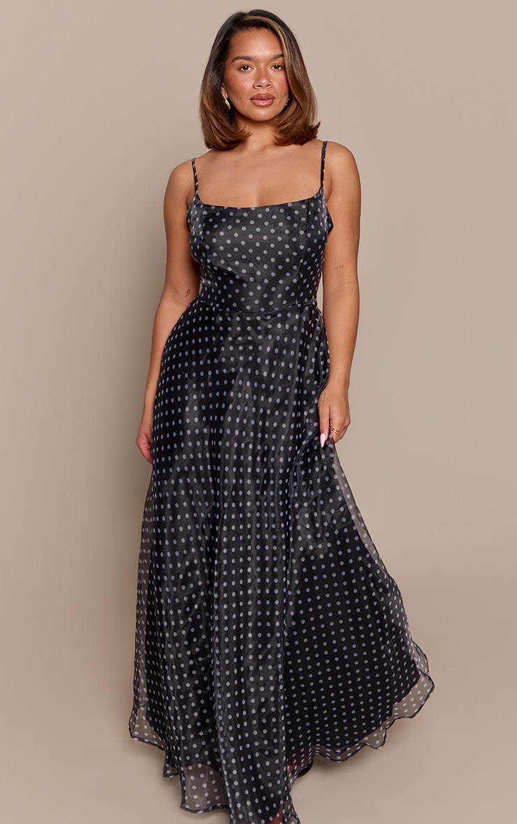 Shape Black and White Polka Dot Organza Maxi Dress