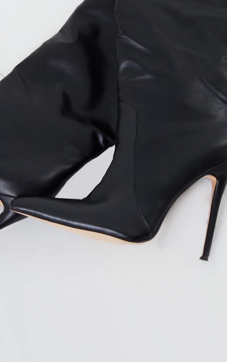 Black Matte PU Calf Stiletto Heeled Boots image 3