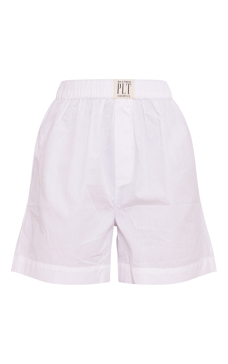 PRETTYLITTLETHING White Badge Front Poplin Floaty Shorts image 5