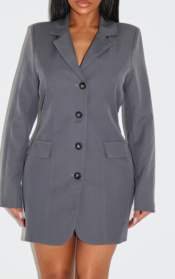 Shape Charcoal Woven Conched Adjustable Waist Blazer Dress image 4