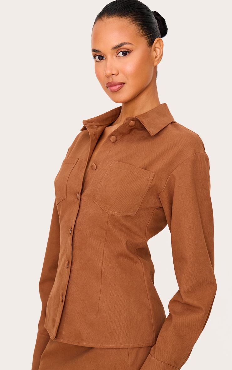 Tan Twill Button Up Cinched Waist Shirt image 4