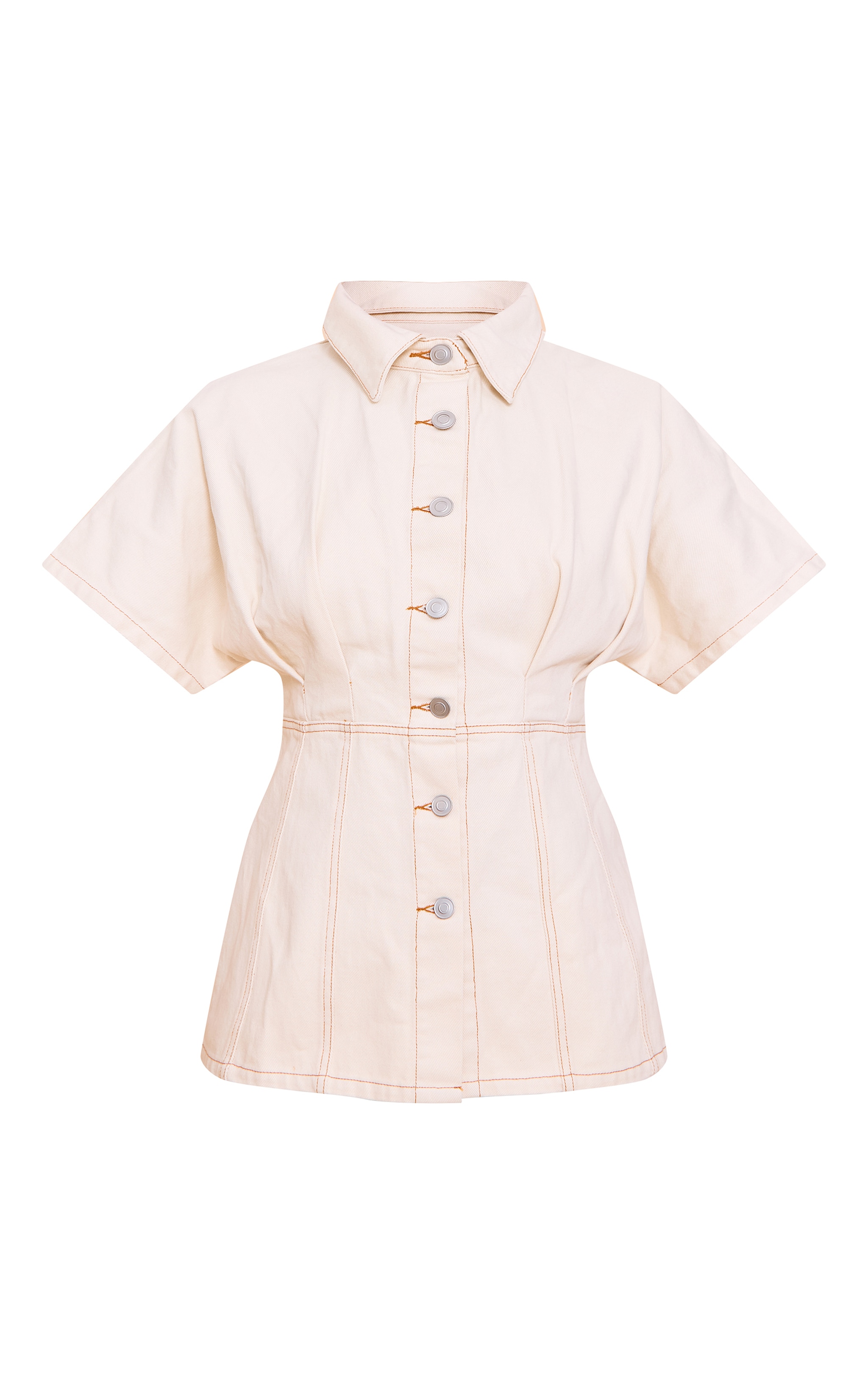 Almond Seam Detail Peplum Denim Shirt image 5
