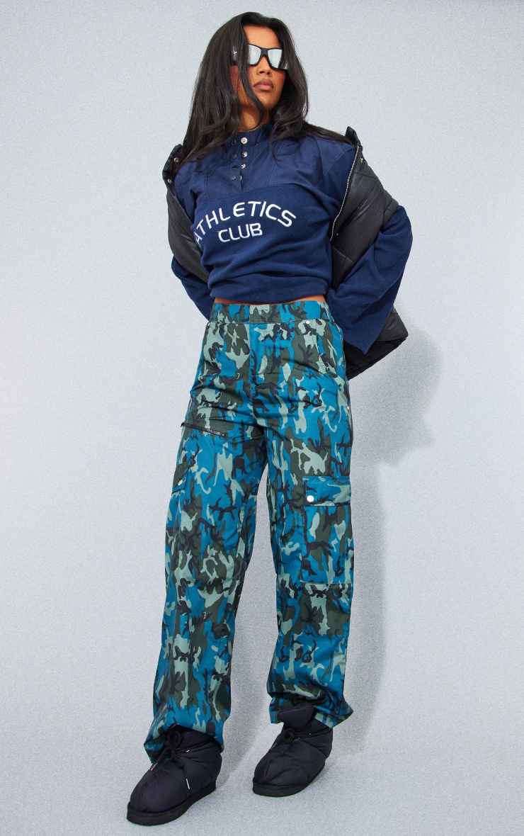 PRETTYLITTLETHING Green Sport Shell Camo Print Walking Pants 1