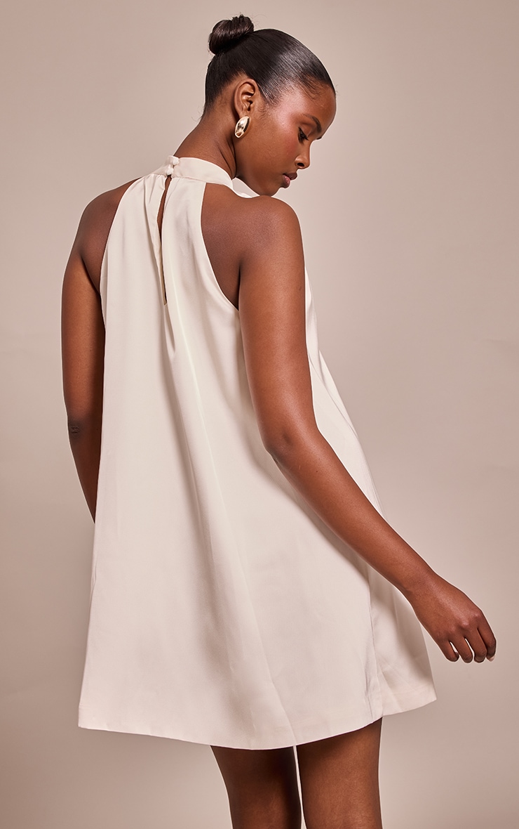 Cream Satin Halterneck Mini Shift Dress image 2