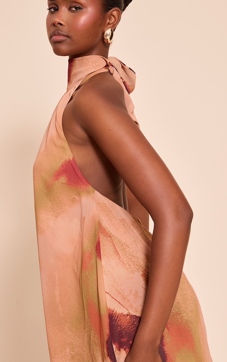Pink Floral Chiffon High Neck Smock Dress image 4