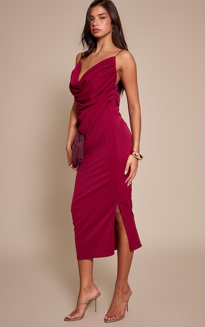 Plum Chiffon Drape Cut Out Midaxi Dress