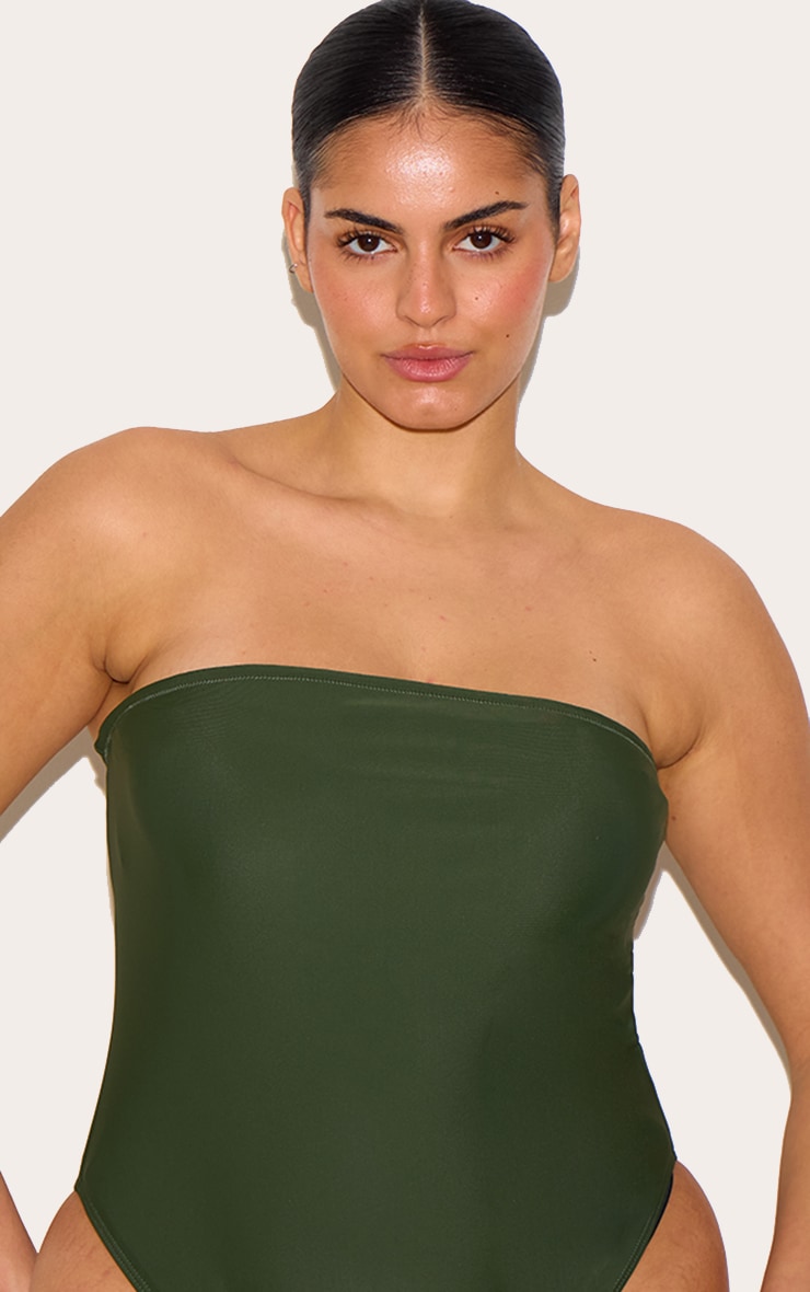 Plus Khaki Strapless Swimsuit image 4