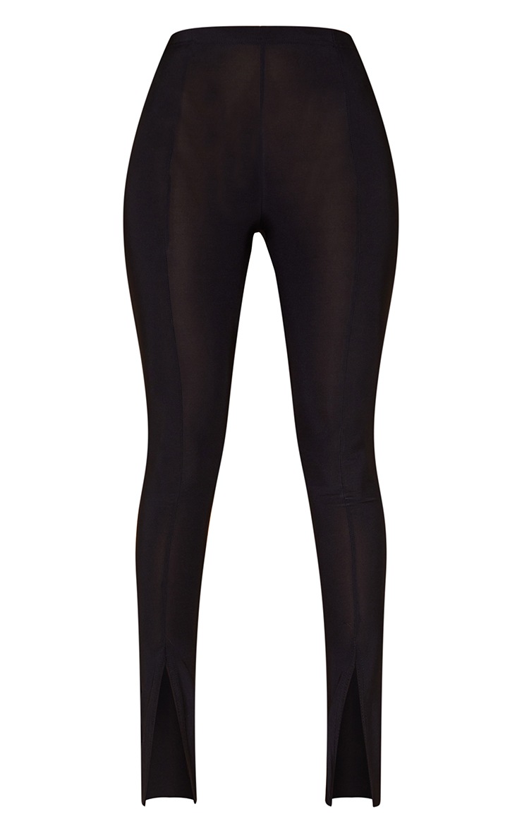 Tall Black Disco Seam Detail Split Hem Leggings image 5