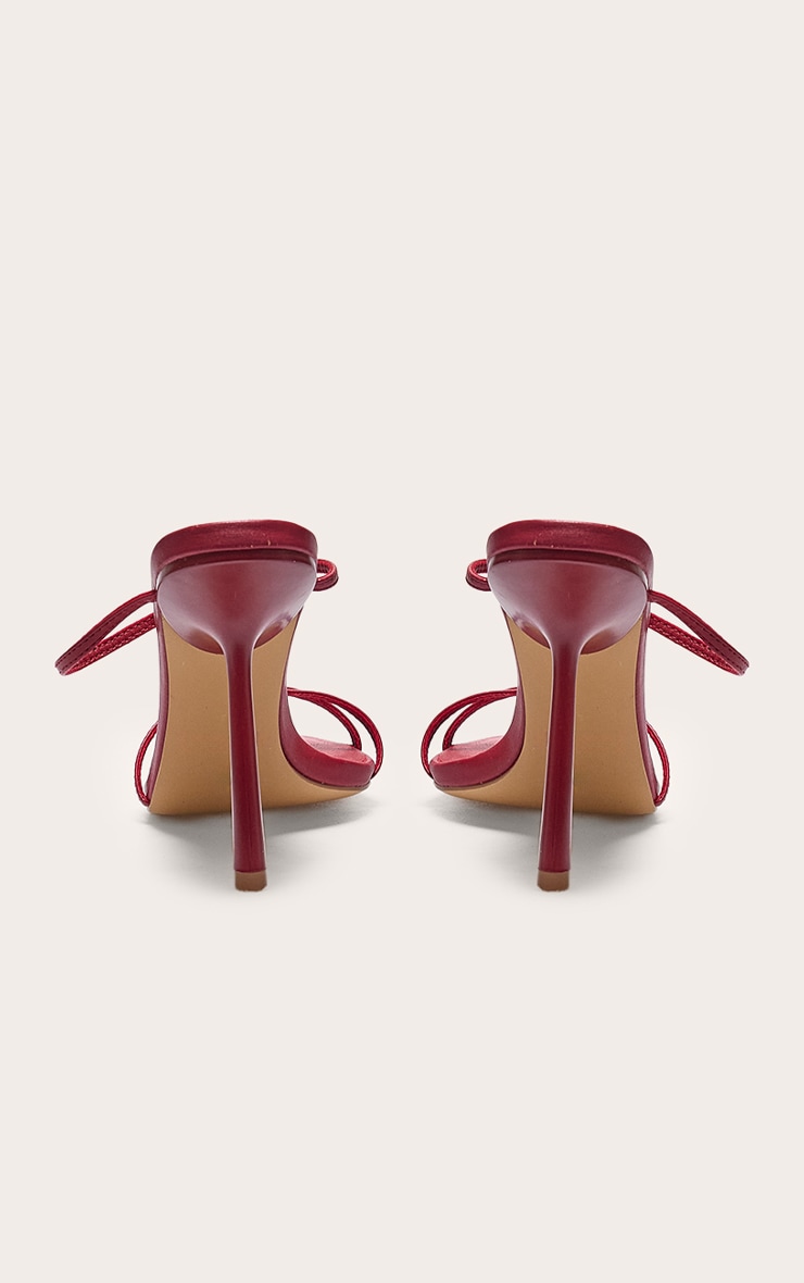 Mules rondes en PU bordeaux à talon aiguille haut et triples brides image 3