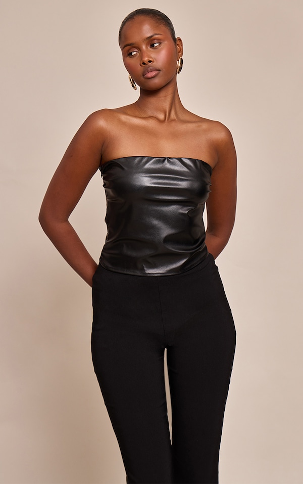 Top bandeau ajusté en PU noir