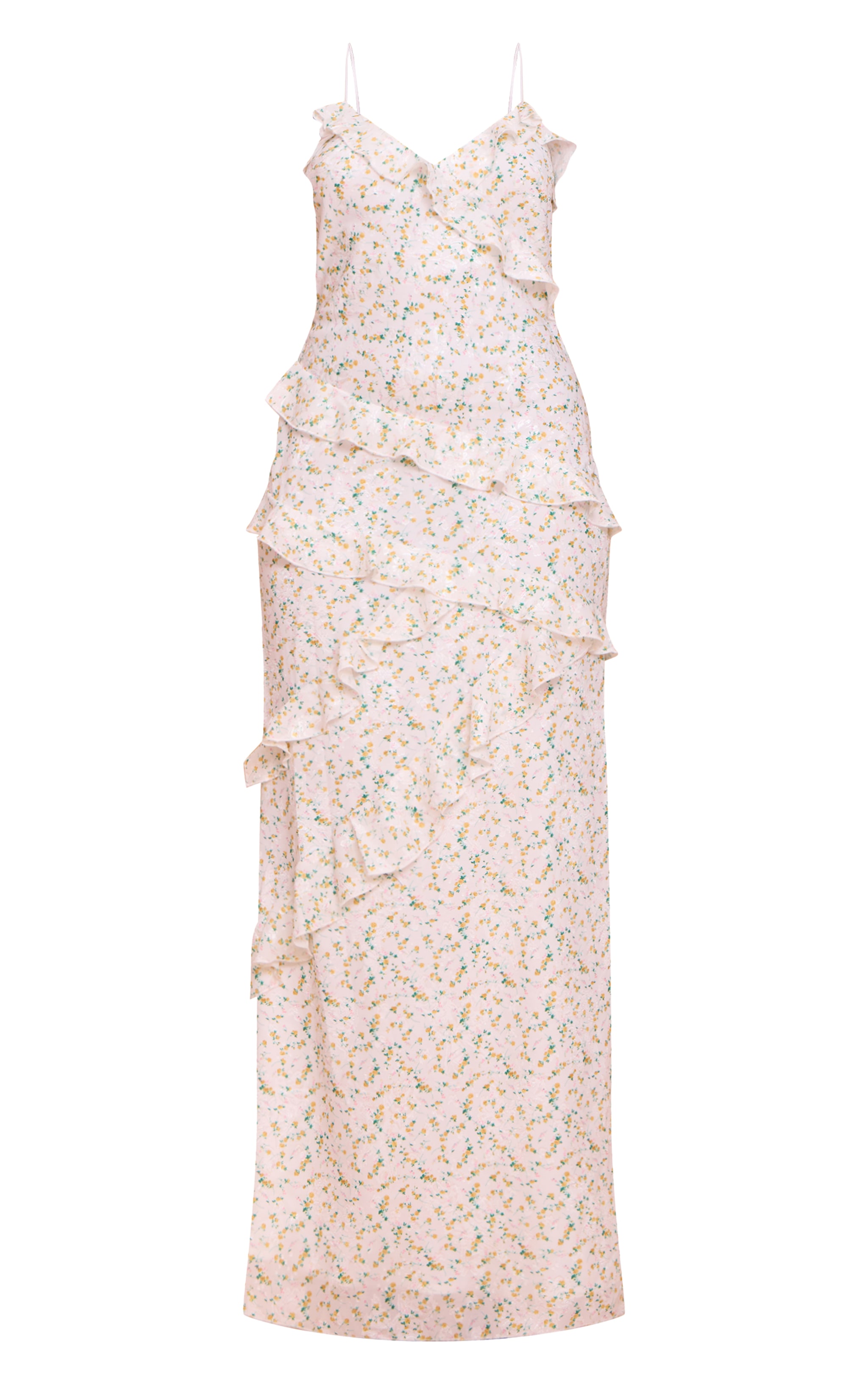 Robe longue blanche imprimé petites fleurs brodée à volants image 5