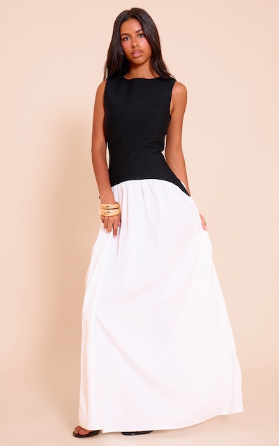 Petite Robe longue ajustée noire sans manches à taille tombante
