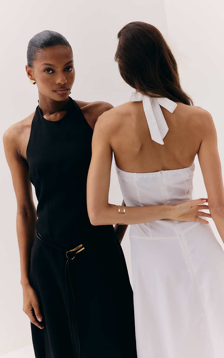 Black Tailored Halterneck Maxi Dress image 5