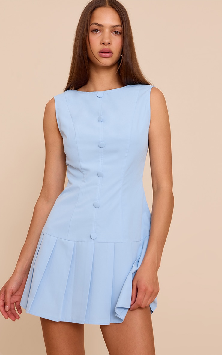 Baby Blue Button Down Pleated Hem Shift Dress image 1