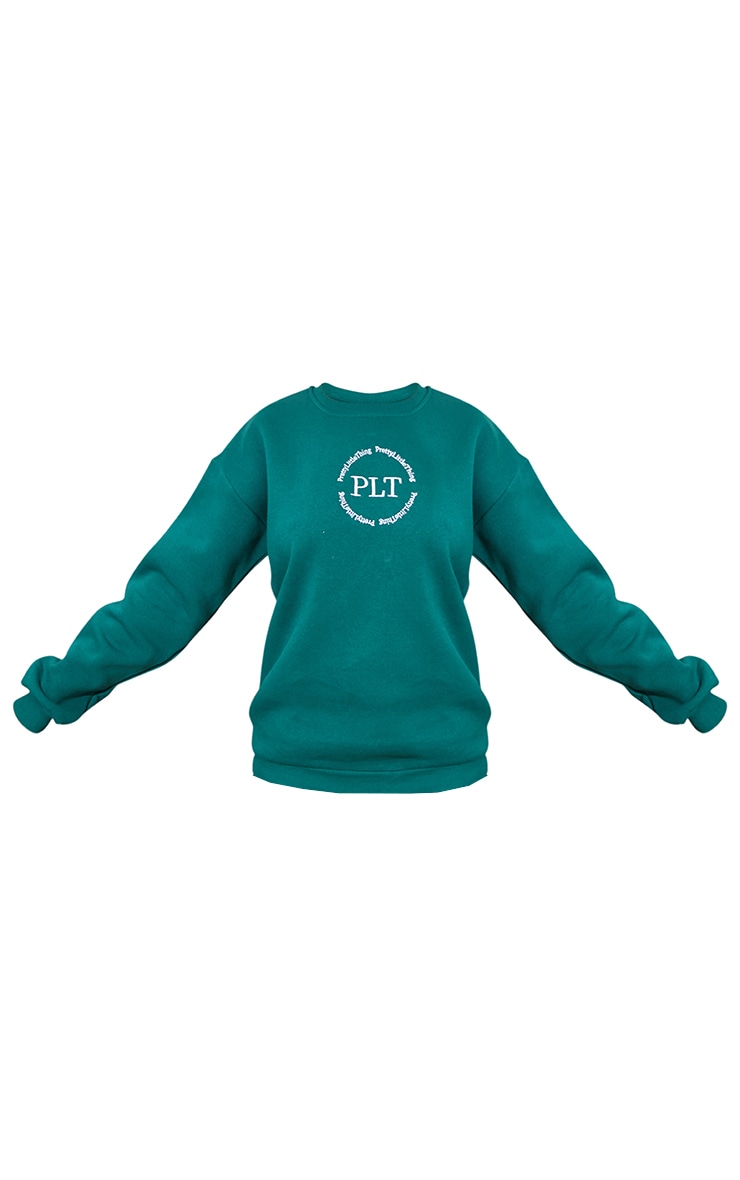 PRETTYLITTLETHING Dark Green Logo Oversized Sweatshirt image 5