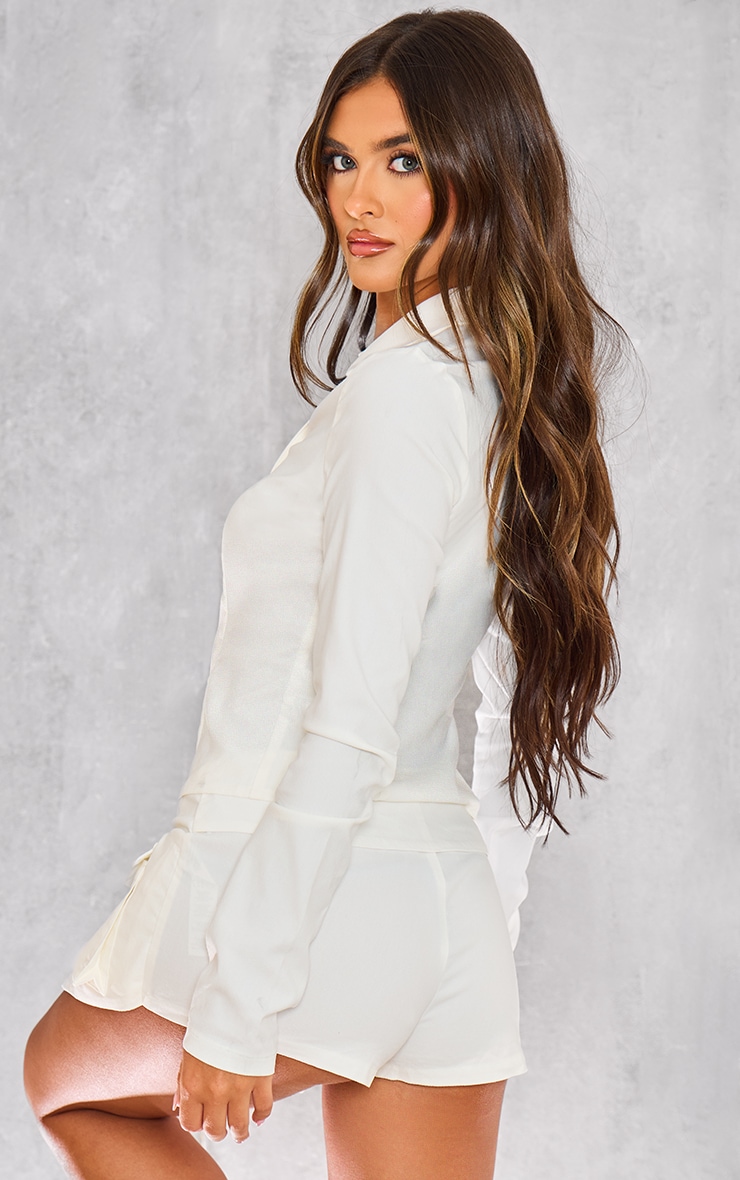 White Woven Long Sleeve Cargo Shirt image 2