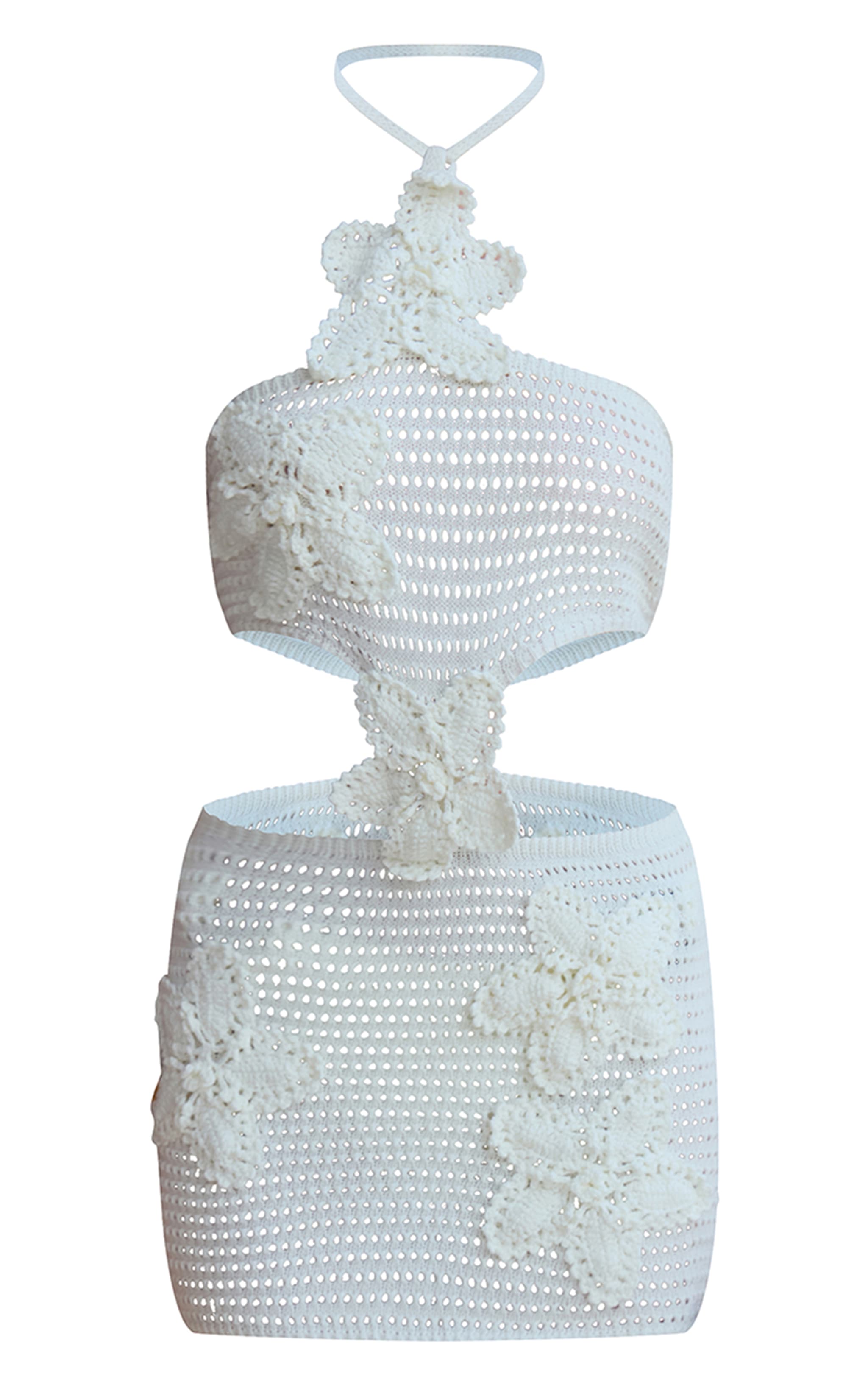 White Crochet Applique Flower Cut Out Mini Dress image 5