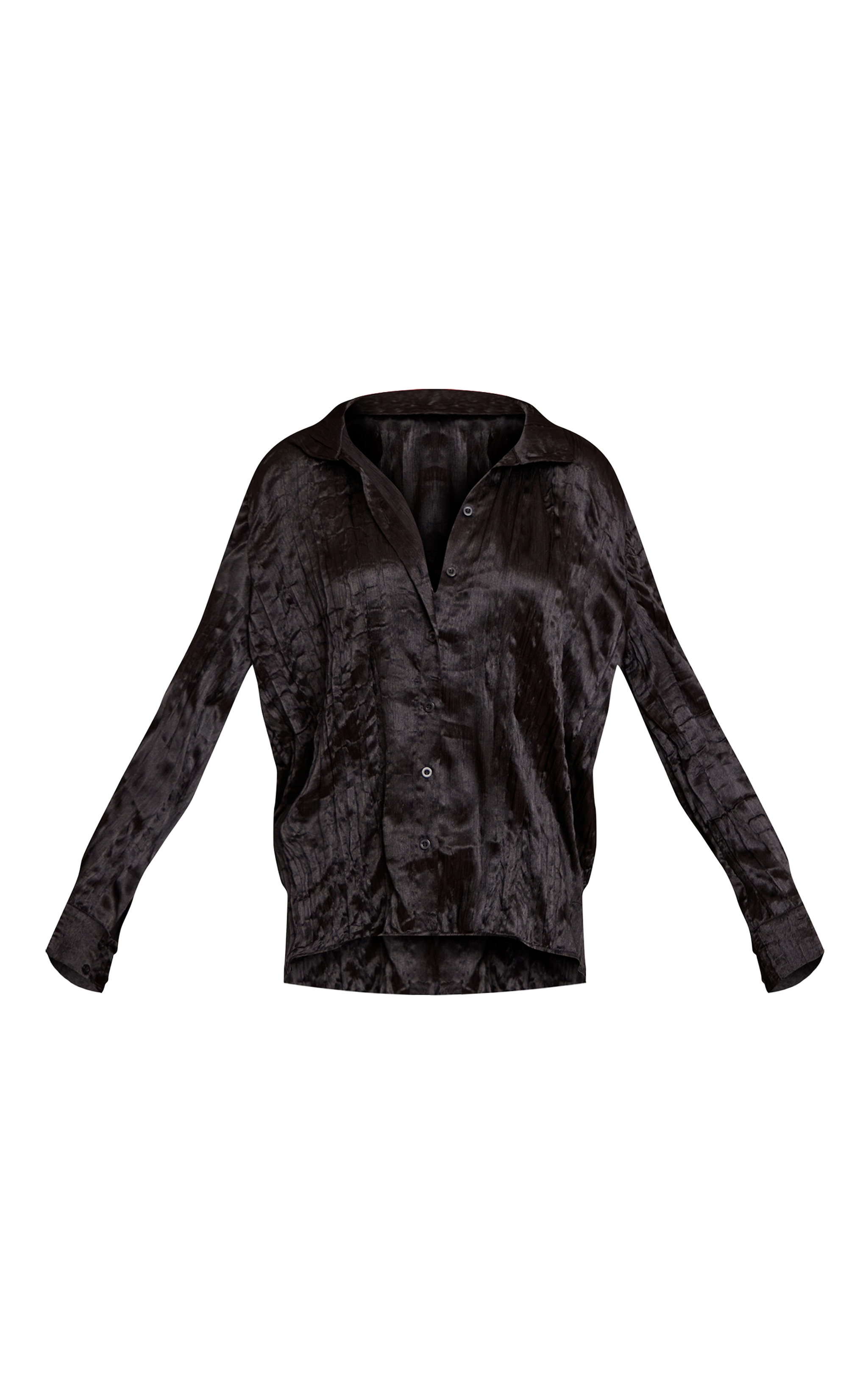 Black Textured Satin Oversized Shirt image 5