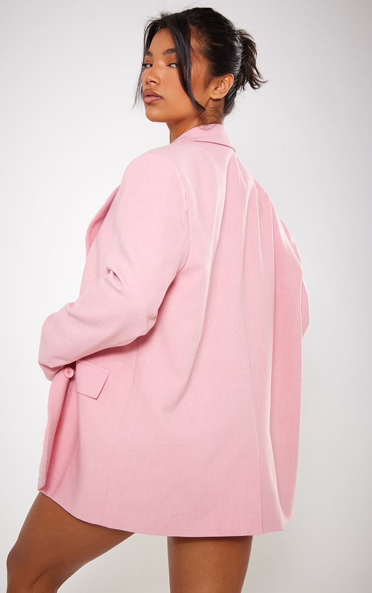 Pink Woven Oversized Curved Hem Boxy Blazer | Outerwear