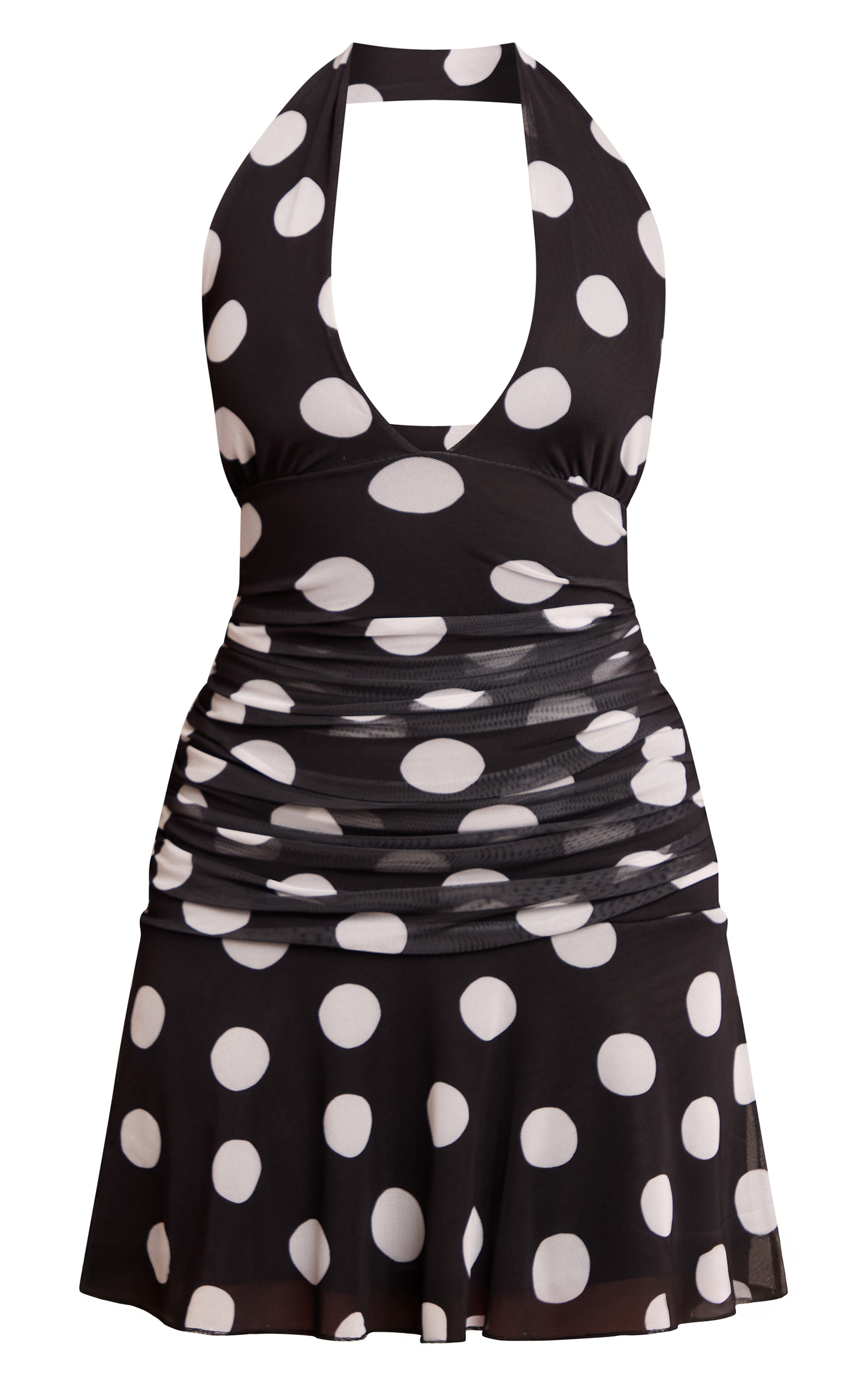 Black Contrast Polka Dot Halterneck Mini Dress image 5