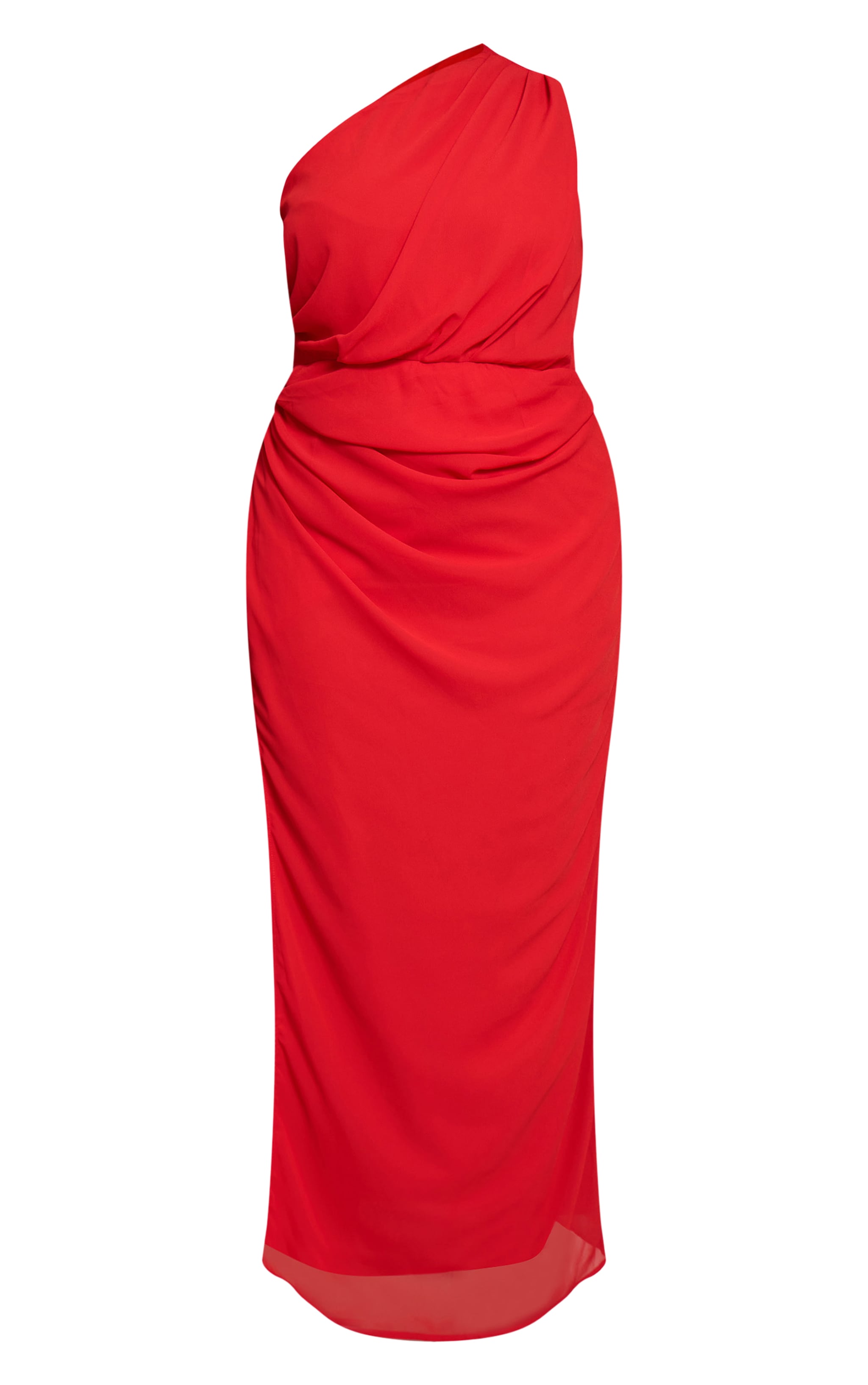 Plus Chiffon Red One Shoulder Maxi Dress image 5
