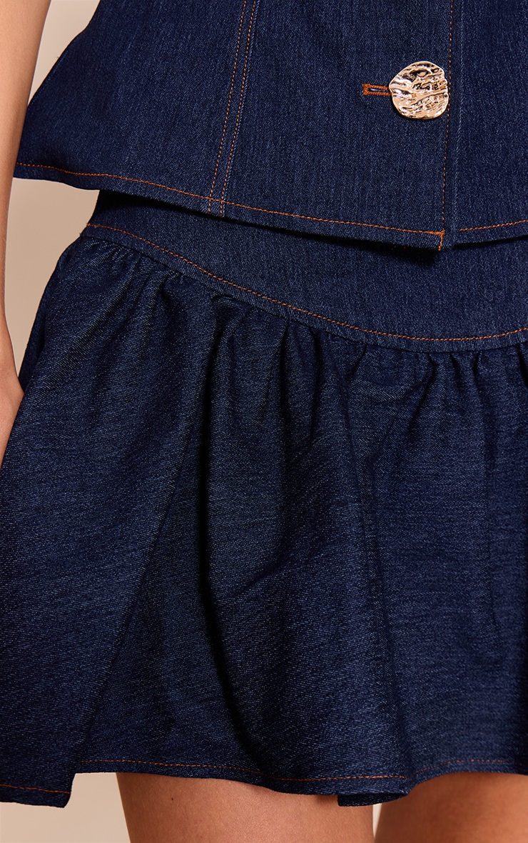 Indigo Blue Chambray Denim Pleated Mini Skirt image 5