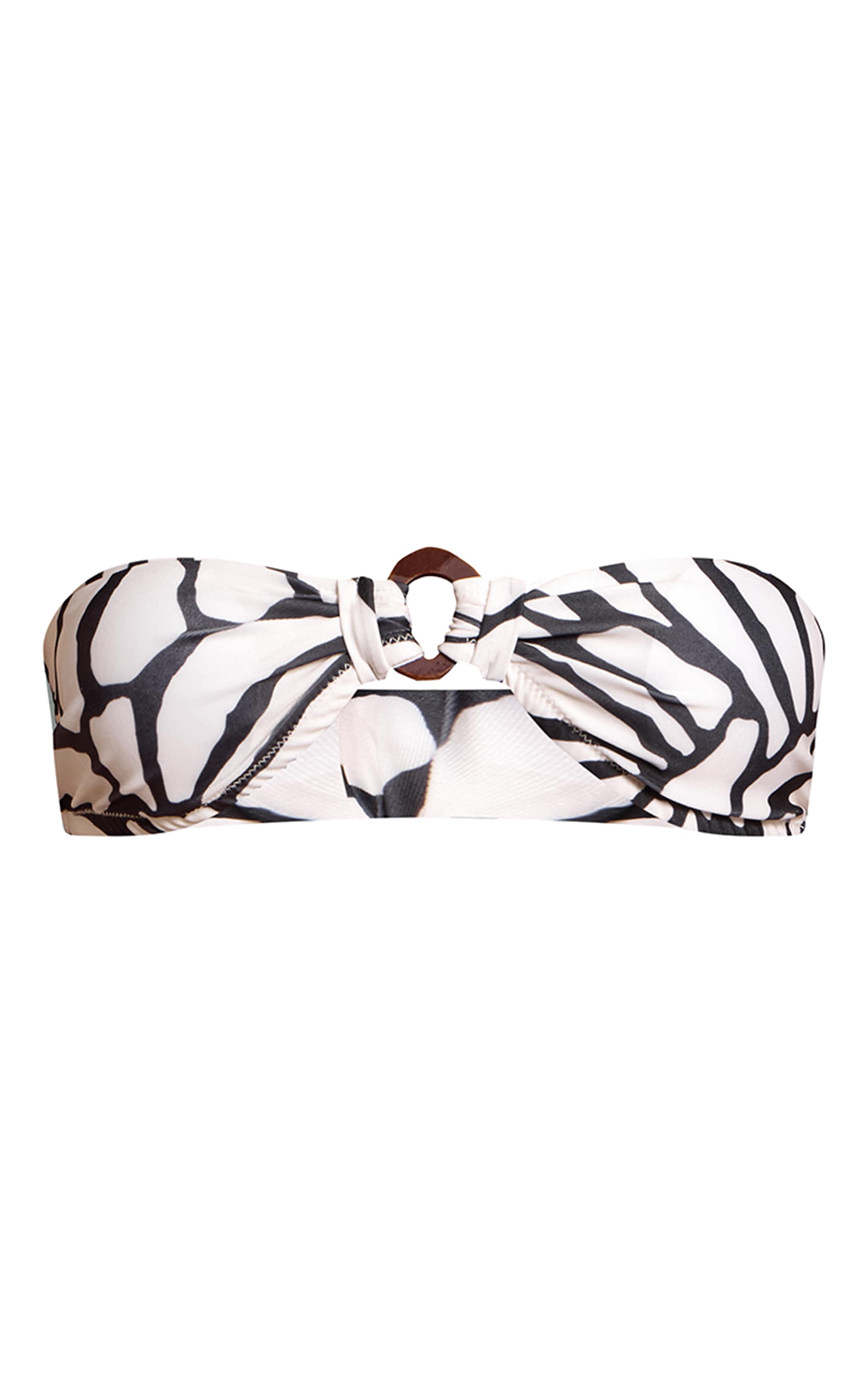 Haut de maillot de bain bandeau blanc imprimé girafe à empiècement en bois image 5