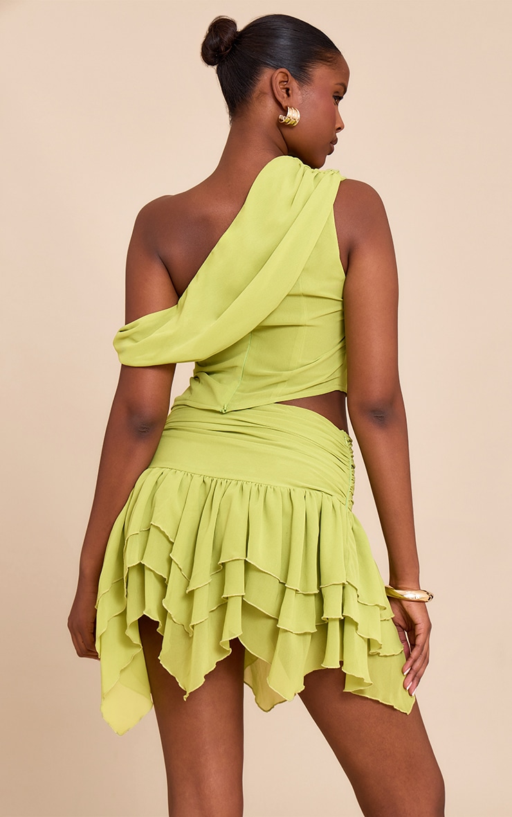 Green Drape Detail Asymmetric Chiffon Top image 2