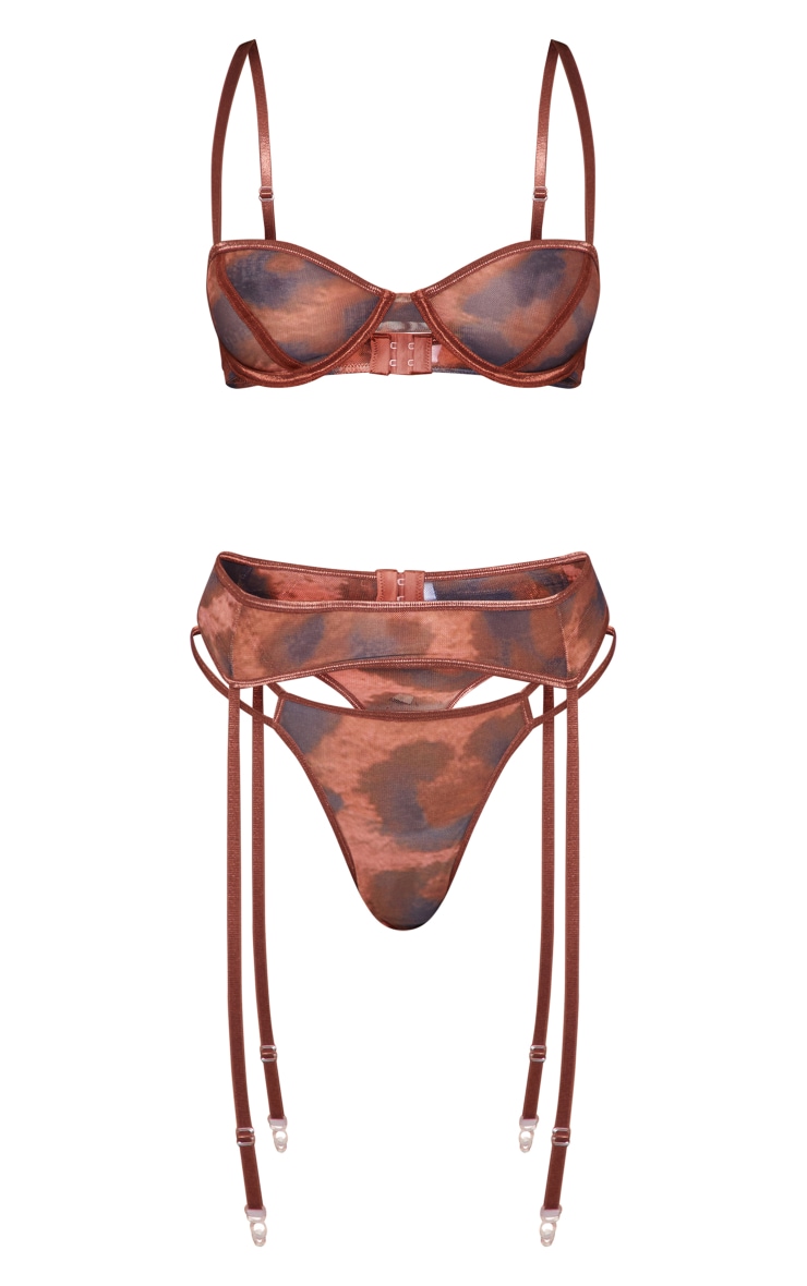 Brown Leopard Print Mesh 3 Piece Lingerie Set image 5