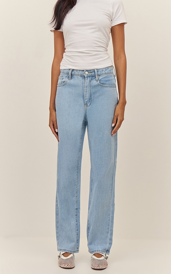 PRETTYLITTLETHING Light Blue Wash High Waist Straight Leg Jeans