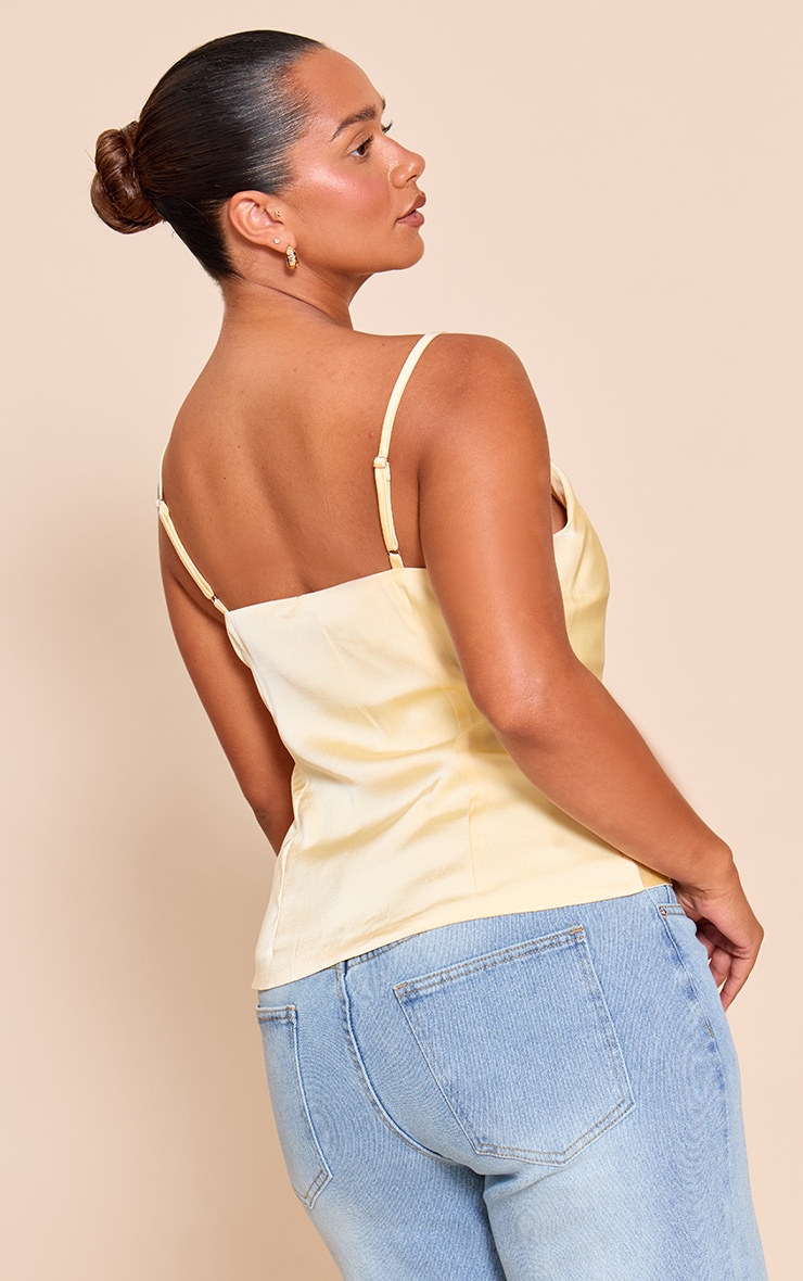 Shape Butter Cream Satin Cowl Neck Chiffon Insert Top image 2