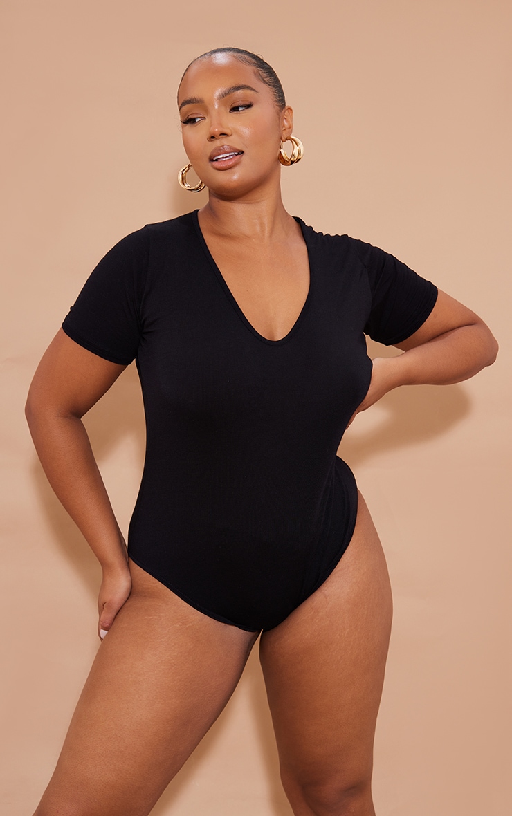 Plus Black Jersey Short Sleeve Bodysuit image 2