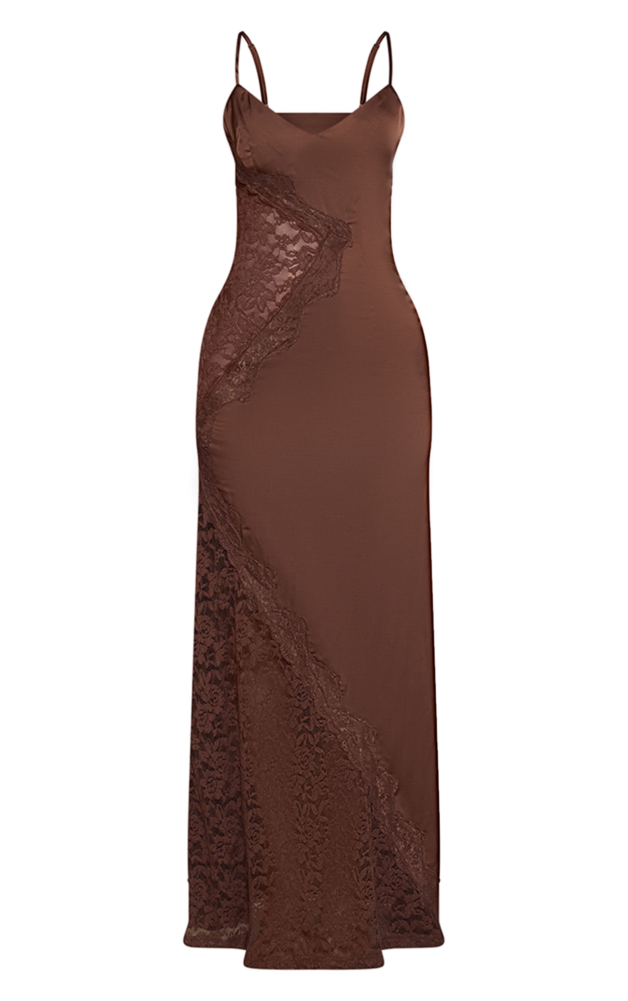 Petite Chocolate Lace Cut Out Satin Maxi Dress image 5