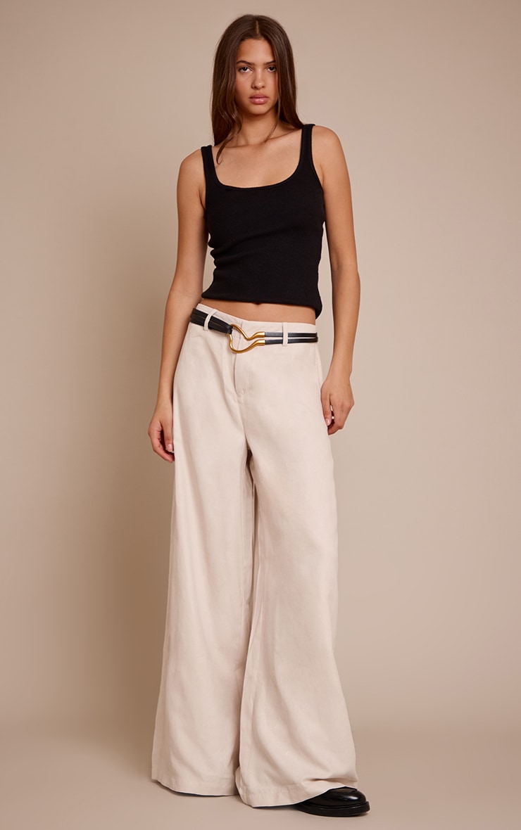 Cream Peached Gold Double Belted Pants image 1