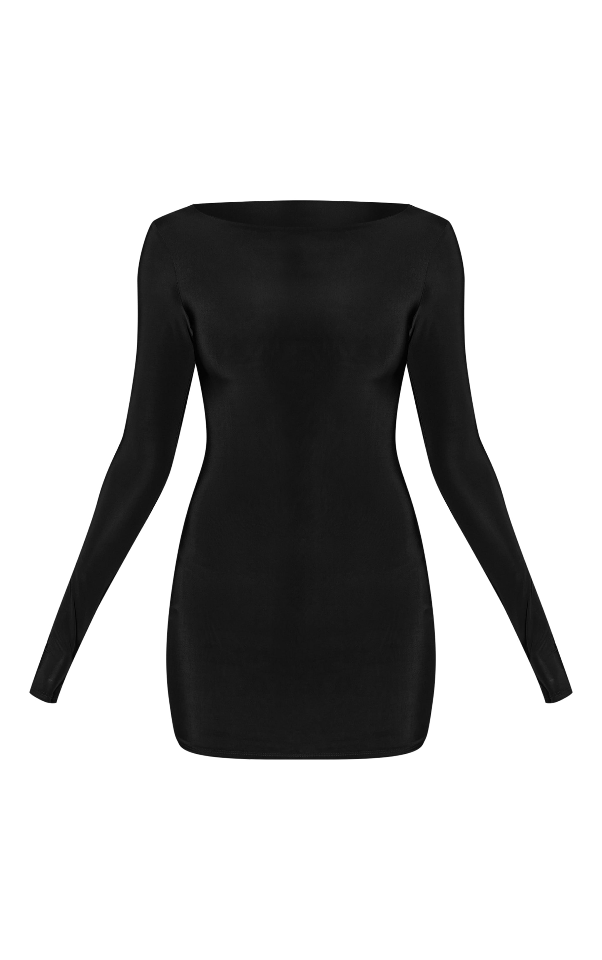 Black Double Layer Slinky Long Sleeve Mini Dress image 5
