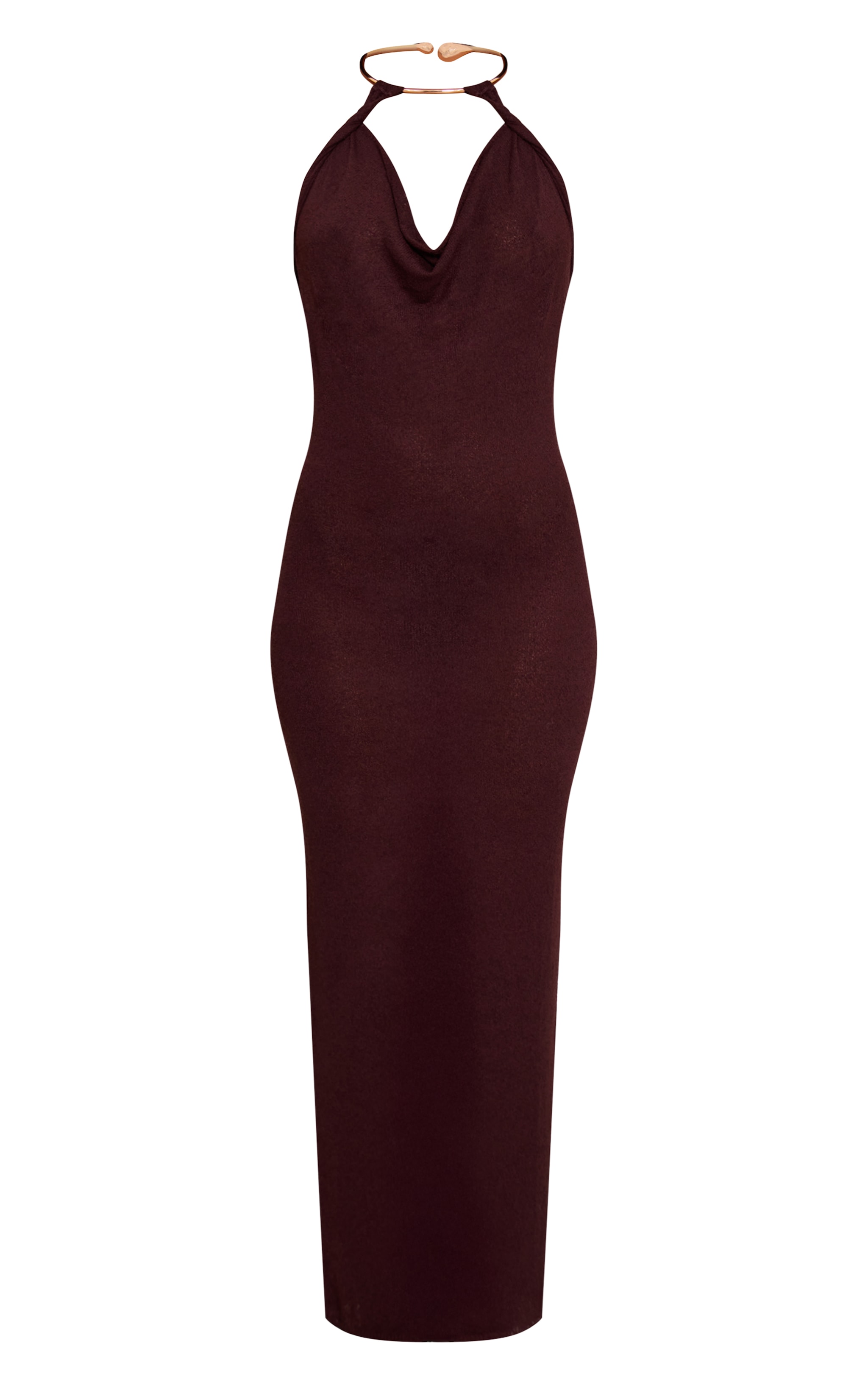 Tall Chocolate Gold Cuff Detail Knitted Maxi Dress image 5