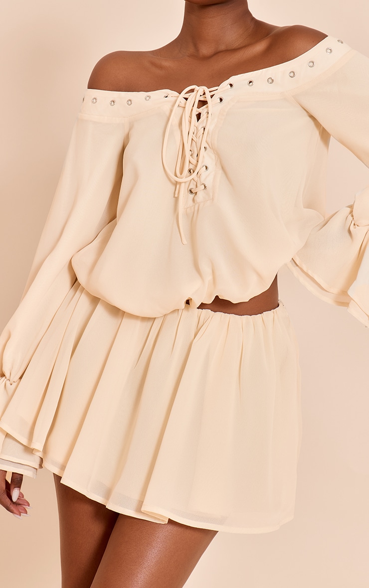 Cream Lace Up Front Bardot Top image 4