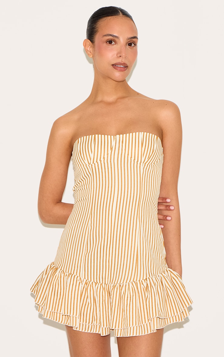 Robe Mini à Fines Rayures Moutarde, Taille Petite image 1