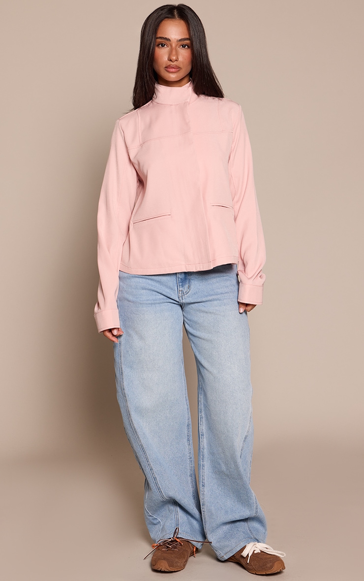 Petite Baby Pink Funnel Neck Tailored Jacket image 3