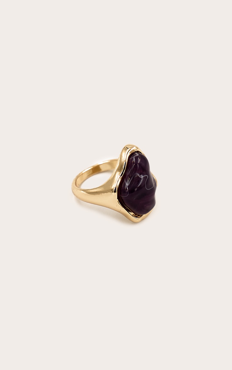 Bague texturée dorée à pierre violette effet marbré image 2