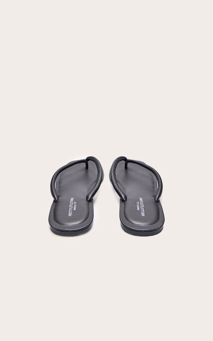Black Wide Fit Real Leather Toe Thong Flat Sandals image 3